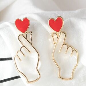 Gold Heart Hand Gesture Earrings